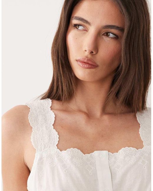 Nobody's Child White Elena Cotton Square Neck Broderie Detail Tie Waist Cami Top