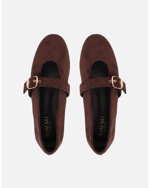 SIMMI Brown Fleur Buckle Ballet Flats