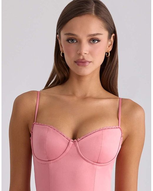 House Of Cb Pink Mademoiselle Raspberry Satin Tulle Midi Dress