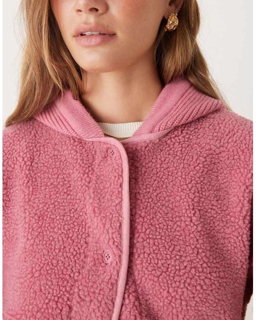 ASOS Pink Hooded Borg Fleece And Knit Mix Jacket