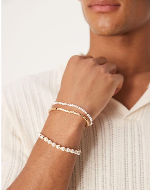 ASOS – e armbänder im perlen- und metalldesign im 3er-pack in White für Herren