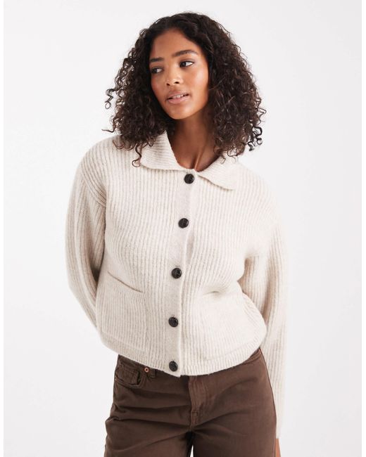 New Look Natural Collared Button Through Cardigan