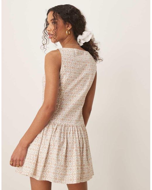 ASOS Natural Slash Neck Button Down Dropped Waist Mini Dress