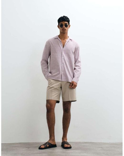 ASOS Purple Relaxed Camp Collar Seersucker Striped Shirt for men