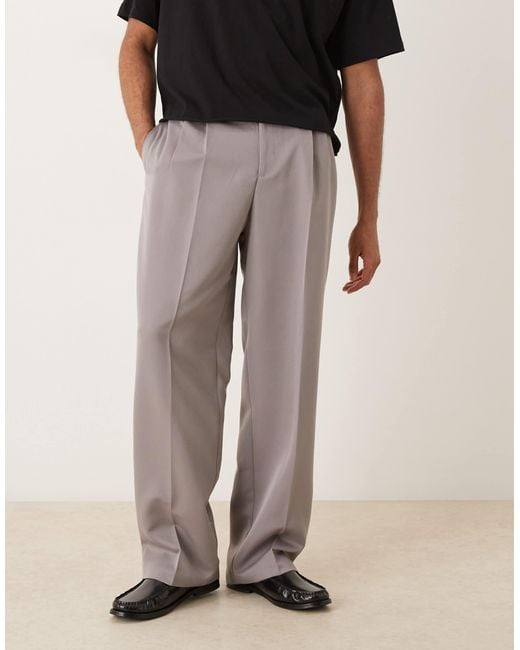 ASOS Brown Smart Wide Leg Trousers With Double Pleats for men