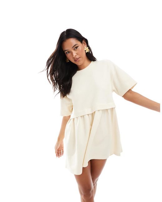 Miss Selfridge White Ribbed Short Sleeve Smock Dress