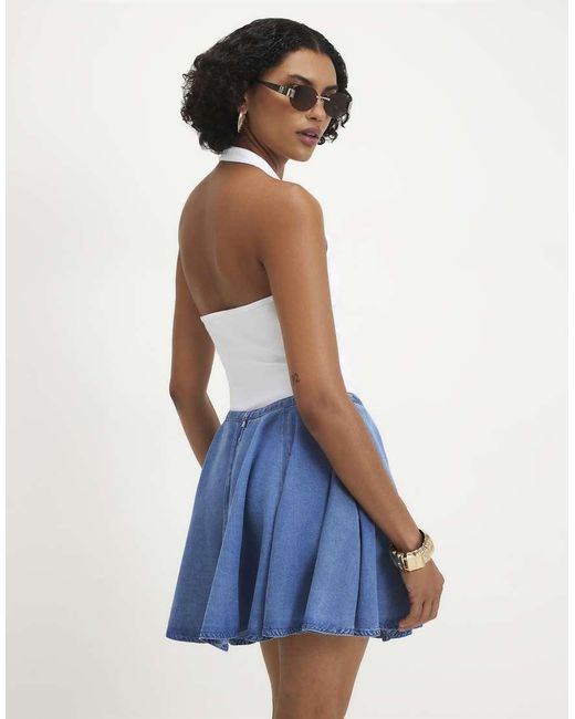 River Island Blue Denim Mini Skater Skirt