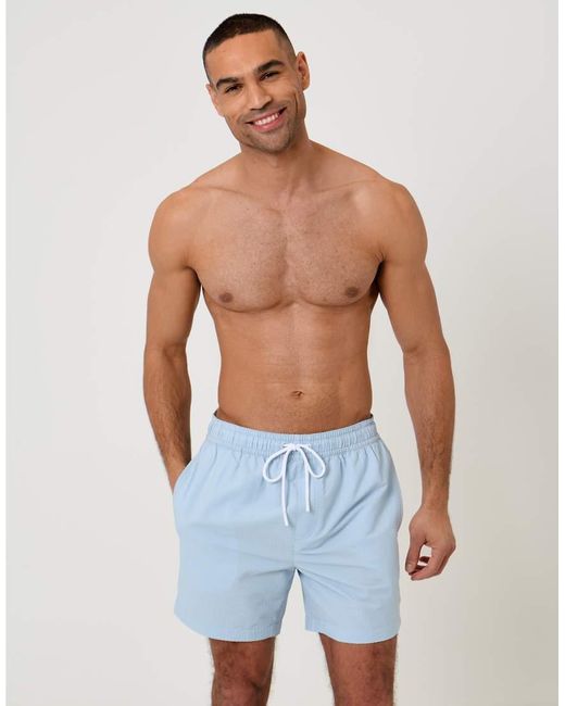 Threadbare Blue Drawcord Waist Seersucker Swim Shorts for men