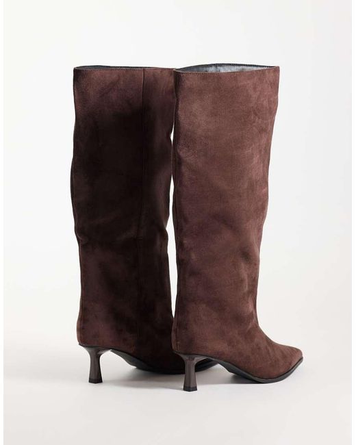 Public Desire Brown Lola Kitten Heel Knee Boots