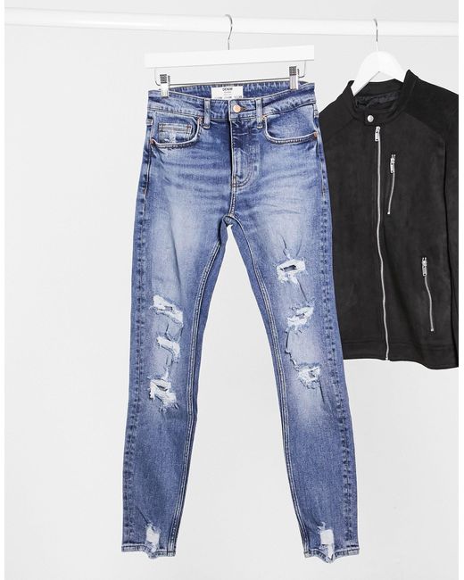 Bershka Denim Super Skinny Jeans With Rips in Blue for Men | Lyst Australia