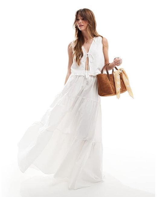ASOS White Tiered Boho Maxi Skirt