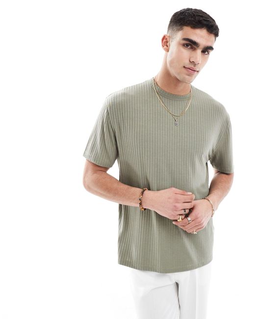 ASOS – geripptes relaxed fit t-shirt in Gray für Herren