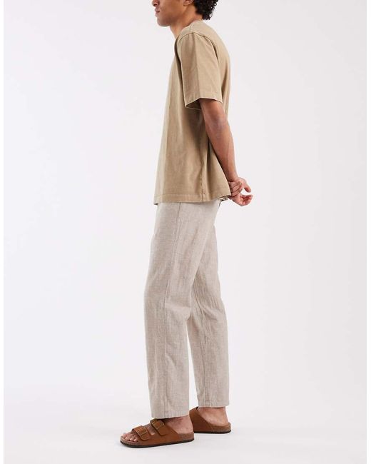 Blend Natural Cotton-linen Drawstring Waist Regular Fit Trousers for men