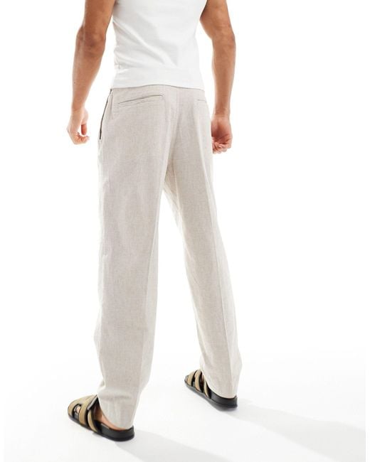 Abercrombie & Fitch White Malone Pleated Linen Blend baggy Trousers for men