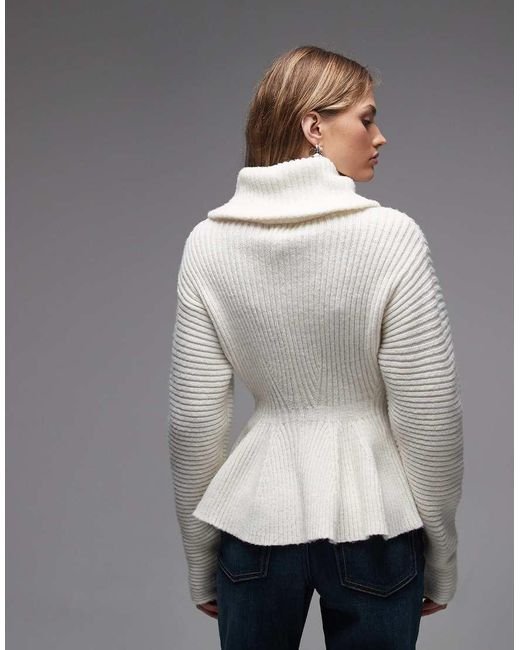 Monki Natural Double Zip Cinch Cardigan With Peplum Hem