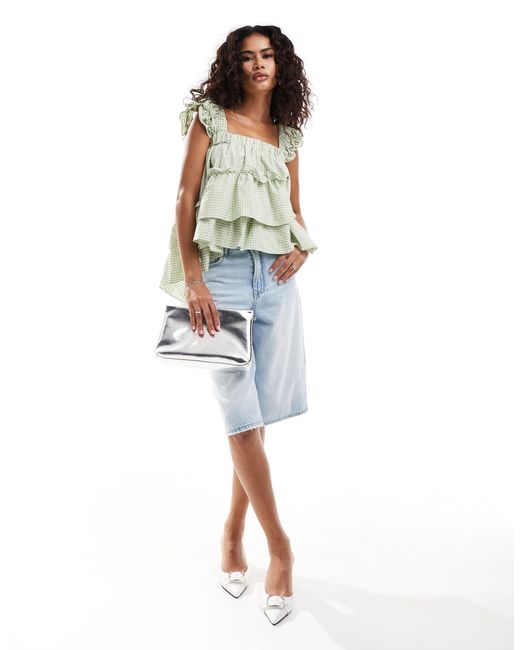 Urban Revivo Green Tiered Gingham Camisole