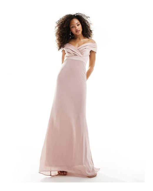 TFNC London Pink Bridesmaids Bardot Fitted Maxi Dress