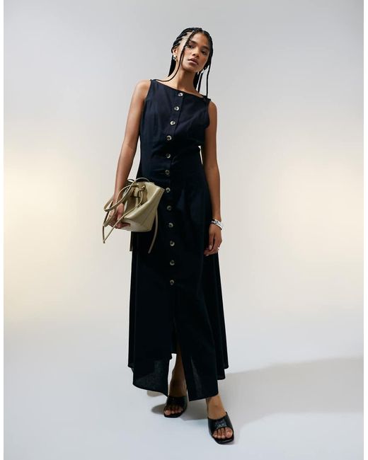 ASOS Black Slash Neck Button Down Waistcoat Maxi Dress