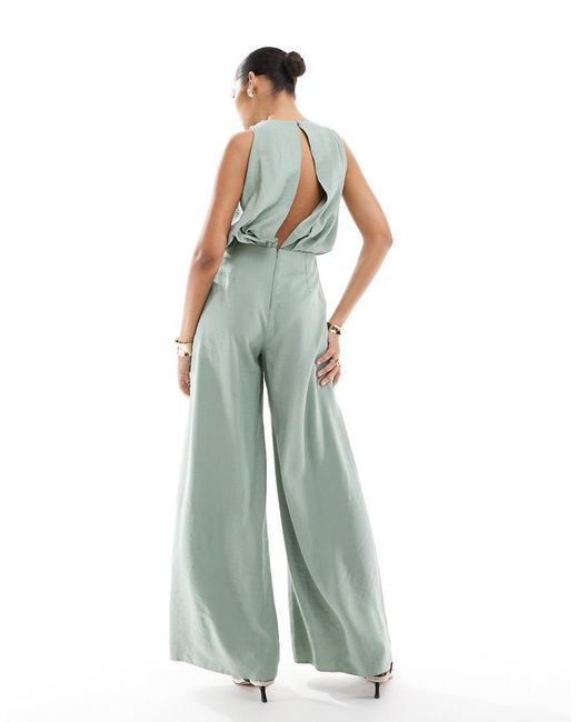 ASOS Green High Neck Wide Leg Jumpsuit