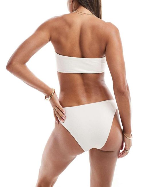 ASOS White Bandeau Swimsuit With Cutout And Corsage Detail