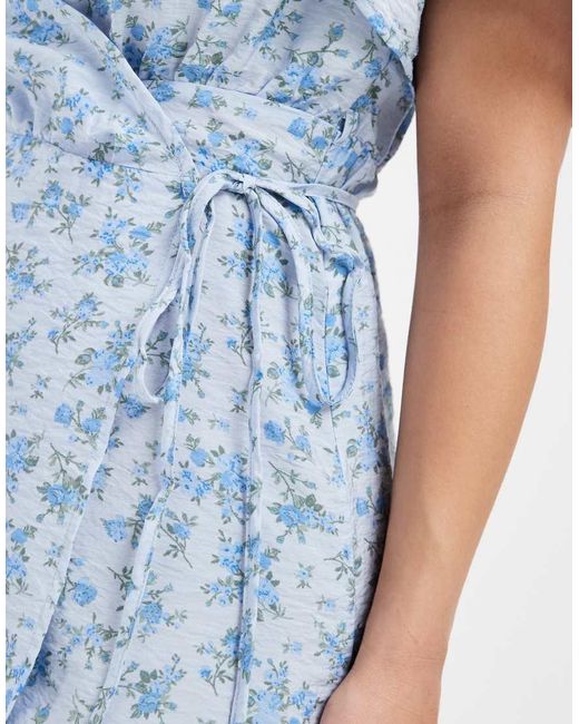 Vero Moda Blue Flutter Sleeve Wrap Front Mini Dress