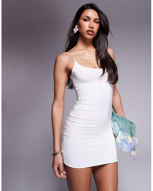 Missy Empire White Double Layered Slinky Scoop Neck Cami Mini Dress