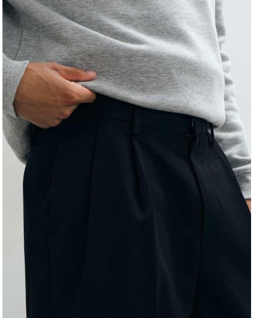 ASOS Gray Tailored Pleated Wide Leg Trousers for men
