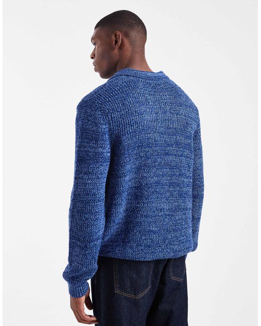 ASOS Blue Relaxed Knitted Notch Neck Polo for men
