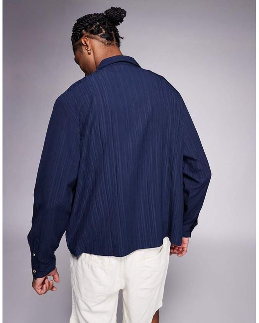 Camisa De Corte Cuadrado Con Cuello De Solapas De Tejido Texturizado De ASOS de hombre de color Blue