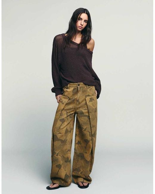 Bershka Green Printed Balloon Trousers