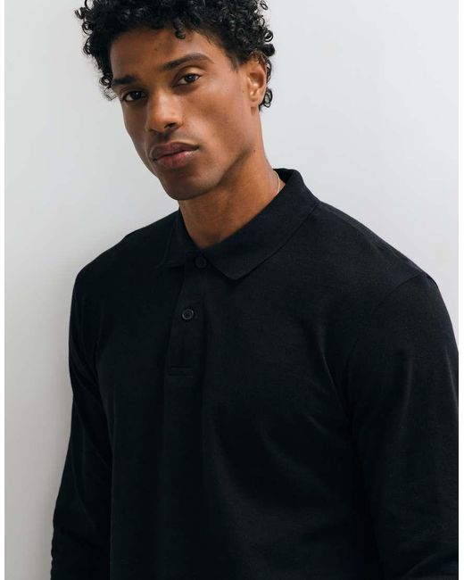 Jack & Jones Blue Pique Long Sleeve Polo for men