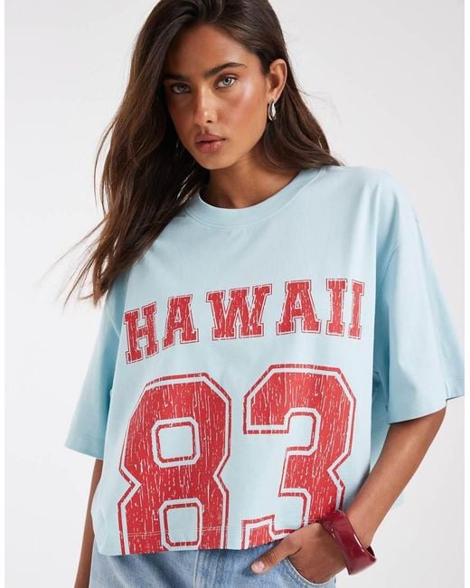 ASOS White Boxy Crop Tee With Hawaii Sports Graphic
