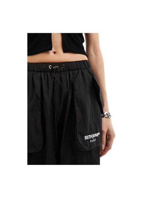 Pantalon cargo en nylon texturé Sixth June en coloris Black