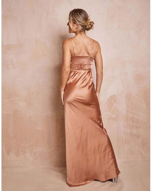 Six Stories Natural Cami Cowl Front Satin Bridesmaid Dress