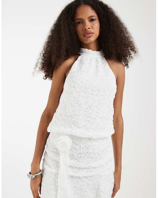 Vero Moda White Halterneck Rose Applique Tie Detail Mini Dress