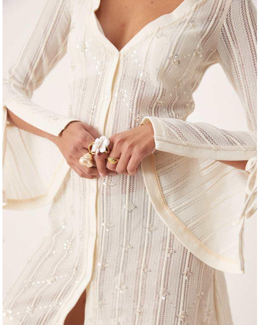 Amy Lynn Natural Embellished Knit Button Through Mini Dress