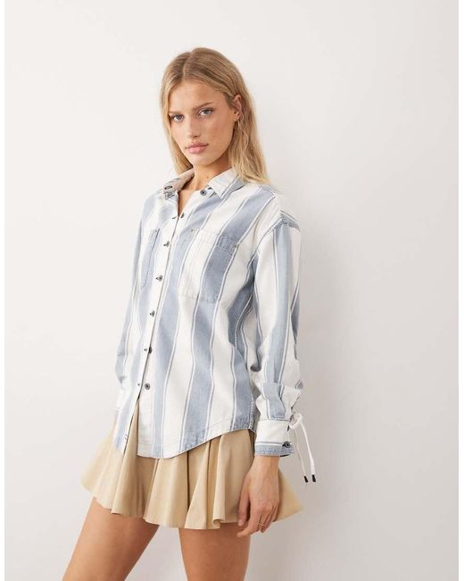 Free People Blue Crossroads Oversized Button Down Stripe Shirt
