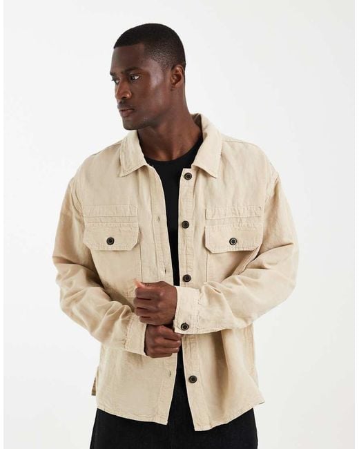 AllSaints Natural Korten Linen Blend Denim Shacket for men