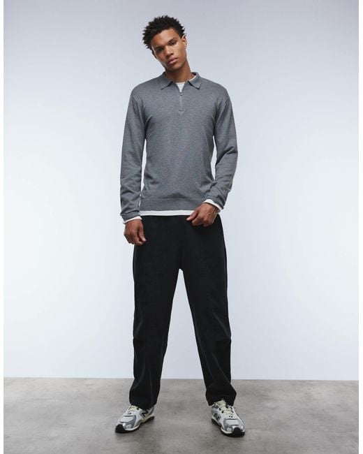 Only & Sons Gray Half Zip Soft Knit Polo for men