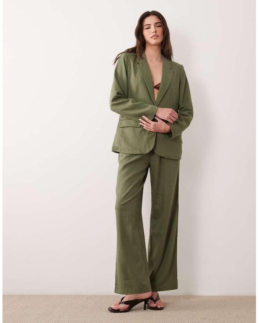 Vila Green Linen Blend Tailored Blazer Co-ord