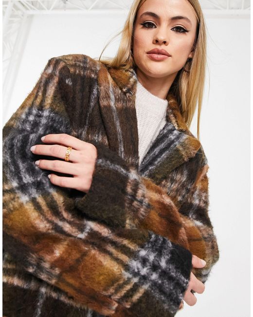 Asos design tall - manteau dad en laine mélangée brossée à carreaux ASOS en coloris Brown