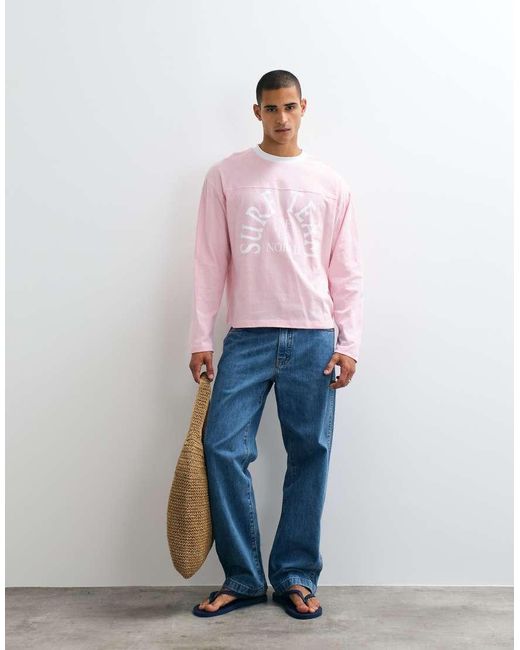ASOS Red Boxy Oversized Long Sleeve T-shirt With Surf Team Graphic for men
