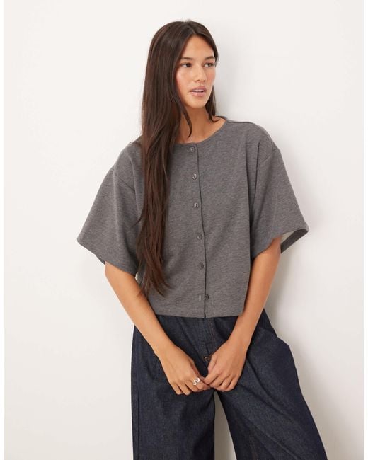 ASOS Gray Boxy Button Through Sweat Top