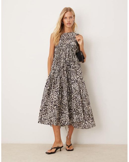 Ghospell Natural Drawstring Midaxi Dress