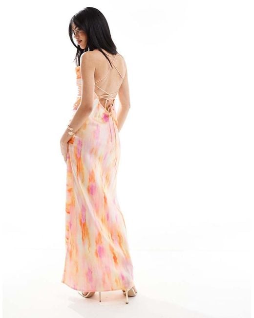 Object Pink Satin Low Cross Back Maxi Slip Dress