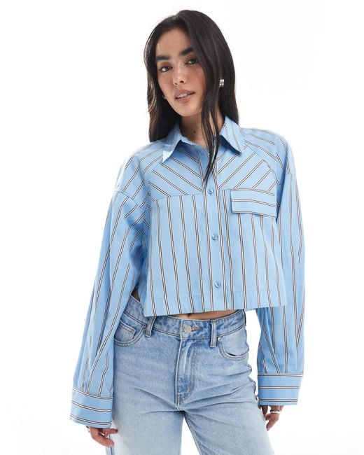ASOS Blue Boxy Cropped Shirt With Pocket