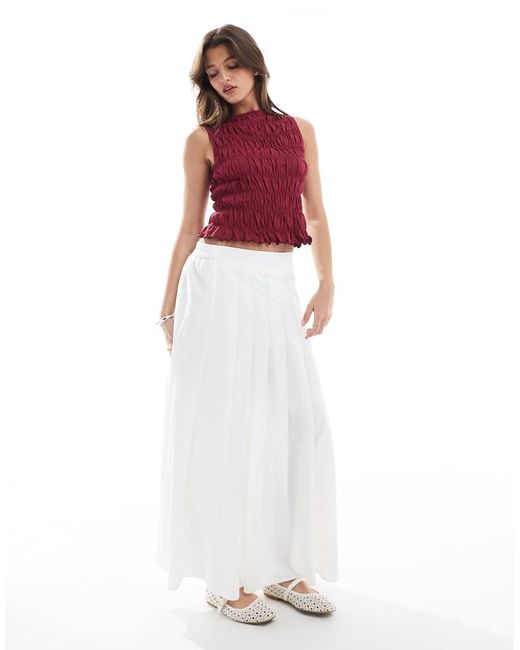 Falda Midi Blanca Plisada De Corte Amplio De New Look de color White