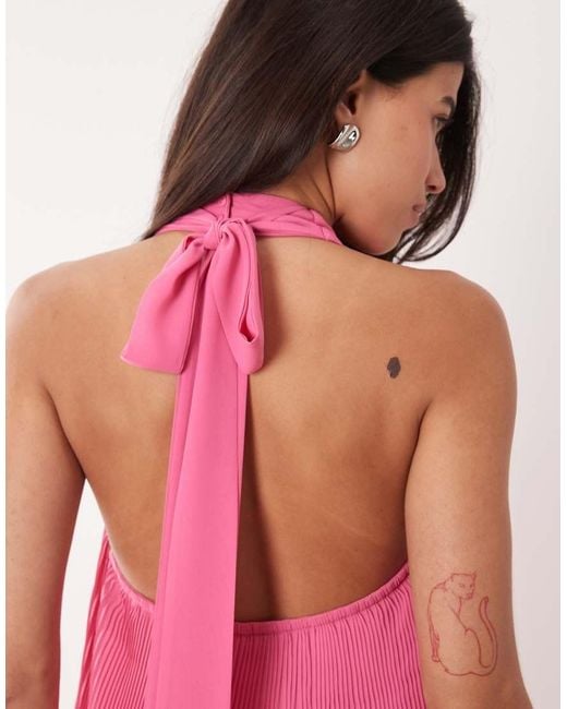 Gina Tricot Pink Pleated Halterneck Maxi Dress