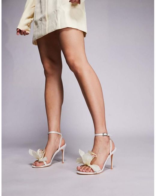 Public Desire White Smitten Satin Lily Flower Barely There High Heels