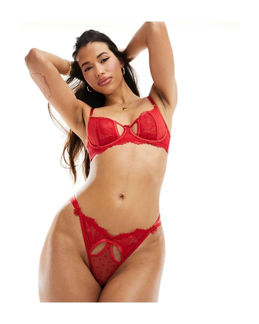 Hunkemöller Red Lulu Lace Cut Out Thong